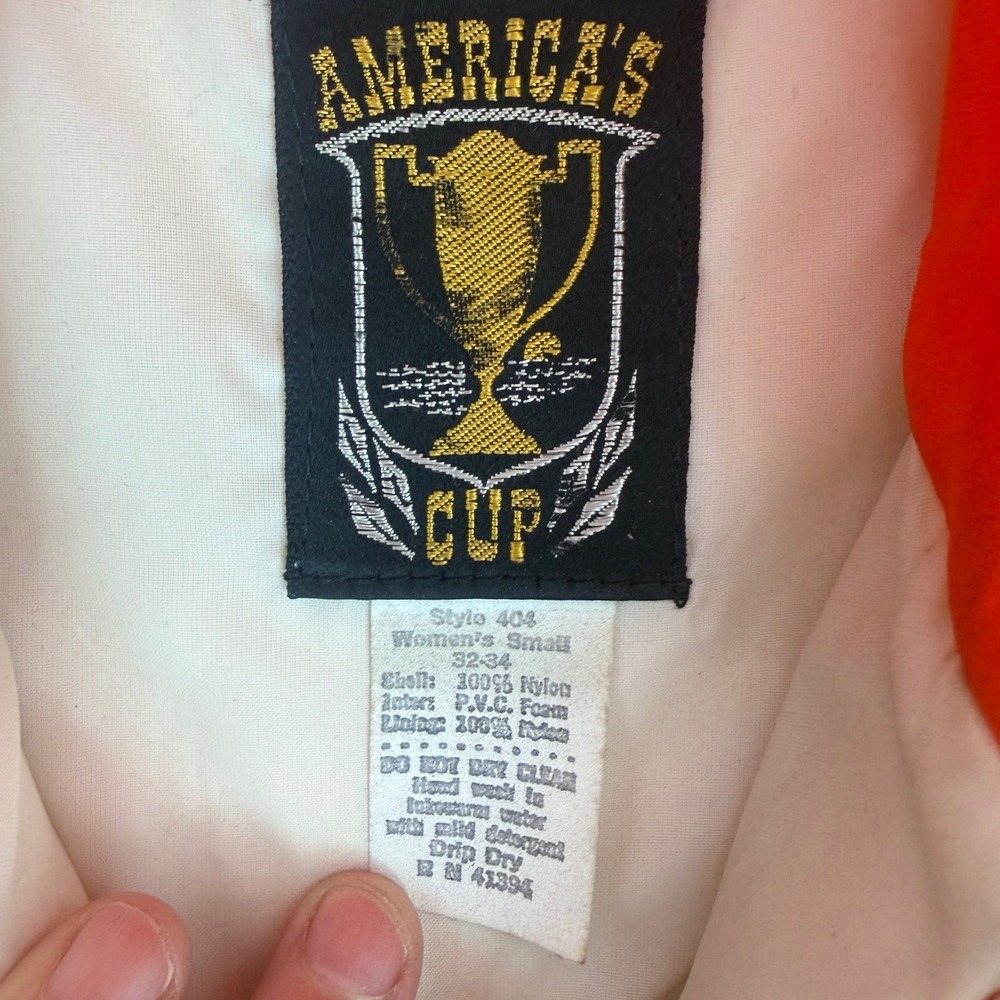 Vintage Americas Cup Sailing Jacket Red Yellow Stripe Hooded Parka Mens XL - Picture 9 of 11